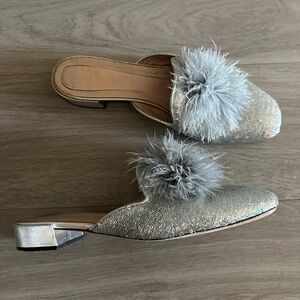 Kate Spade Silver Women's Mules with Fluffy Accent